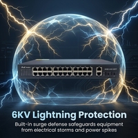 ANPA 24-Port Unmanaged PoE Network Switch QoS VLAN Support untuk Kamera CCTV/IP 10/100/1000Mbps