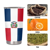 Mug de voiture en acier inoxydable de 20 oz, imprimé sur mesure avec le drapeau de la République dominicaine, idéal pour les courts voyages d'aventure et les sorties décontractées à la maison