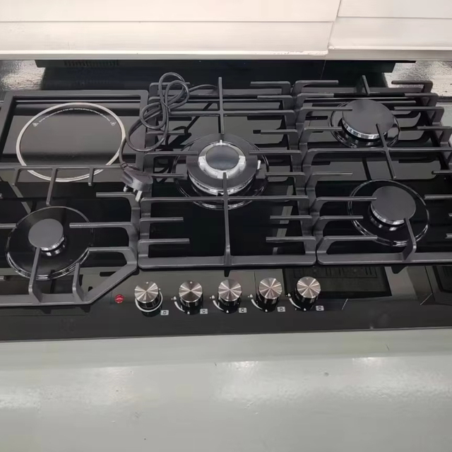 4 1 Burner Gas Hob with Black Tempered Glass Kitchen Appliances-Gas Electric Stove for Household Hotel Use Iron Ceramic Material