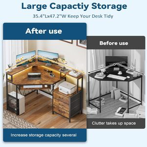 Bureau d'angle <span class=keywords><strong>pour</strong></span> jeux avec prises électriques, étagère <span class=keywords><strong>pour</strong></span> <span class=keywords><strong>imprimante</strong></span>, support d'écran triangulaire <span class=keywords><strong>pour</strong></span> petit espace, <span class=keywords><strong>table</strong></span> d'<span class=keywords><strong>ordinateur</strong></span> marron - Product Image 6
