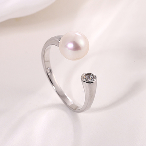 KAMMY Bagues en argent sterling 925 et platine, ajustables, avec perles d'eau douce de 7,5-8 mm et zircon délicat, bijoux de mode personnalisés en gros - Product Image 5