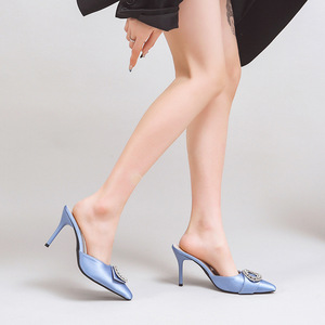 Summer New Arrival <b>Pointed</b> Toe Stiletto Elegant Toe-toe Slippers Female Sexy Rhinestone Outwear Fairy Style High Heels - Product Image 3