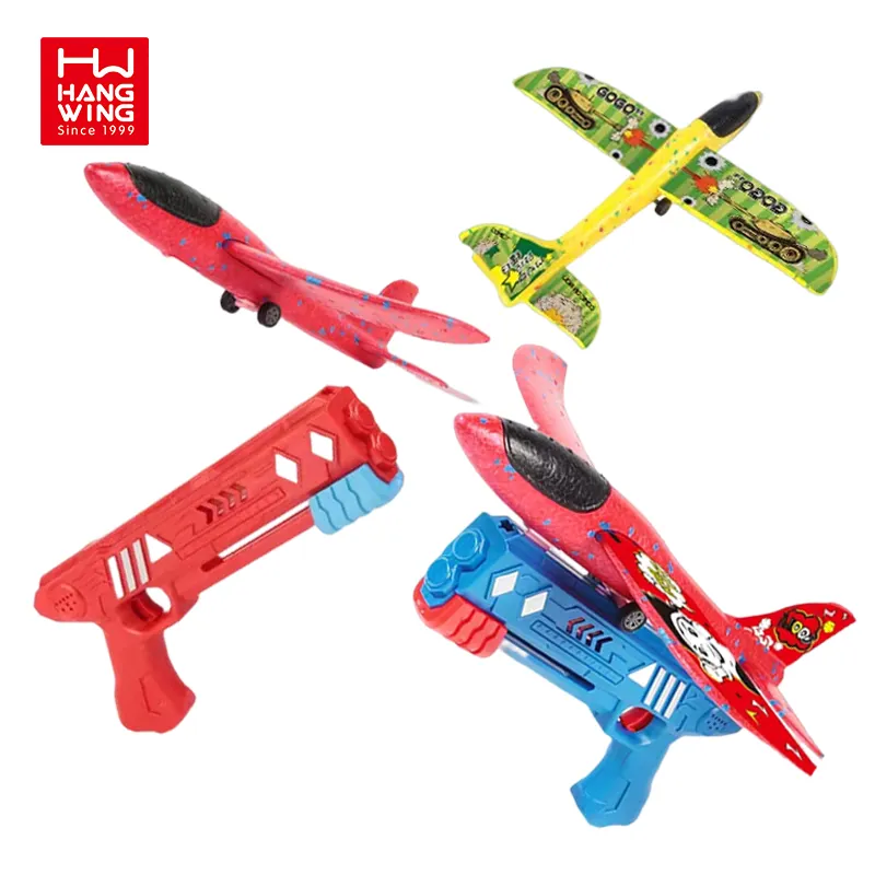 HW Foam Plane 10M Launcher Catapult Glider Airplane Gun Toy Children Outdoor Game Bubble Model Shooting Fly Roundabout Toys