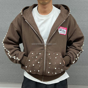 Sweats à capuche imprimés Dtg pour hommes 450 Gsm Fleece Sweat à capuche surdimensionné avec épaule tombante avec fermeture éclair Pearl Vintage Custom Zip up Hoodies - Product Image 3