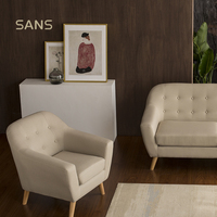 OEM Modern Country Style Liege sofa Leinenstoff getuftet mit Holzbeinen Knöpfe Quadratische Form 1 2 3-Sitzer für Wohnzimmer
