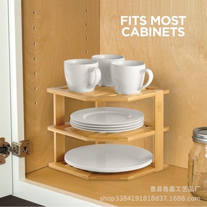 Solid Wood Three Tier Storage Rack Desktop Multifunctional Fruit Vegetable <b>Kitchen</b> Countertop Organizer Rectangle Shape - Product Image 5