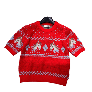 Round Neck Short Sleeve <b>Knit</b> Sweater with <b>Animal</b> Jacquard <b>Pattern</b> <b>for</b> Casual Wear mius - Product Image 1