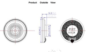 36MM 36 * H5.3mm Marco redondo 8Ohm 2W Controlador de altavoz de cono Mylar de rango completo plano y delgado con cable - Product Image 4