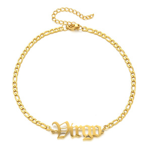 Joyería de moda de acero inoxidable para <span class=keywords><strong>mujer</strong></span>, tobillera con signo del horóscopo, tobillera del zodiaco chapada en oro ajustable al por mayor de alta calidad - Product Image 4