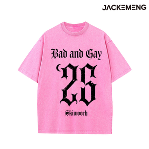 T-shirt en coton oversize délavé avec imprimé citation « <span class=keywords><strong>Bad</strong></span> and Gay » sur le thème gothique, style streetwear rétro décontracté, vente en gros depuis l'entrepôt américain - Product Image 5