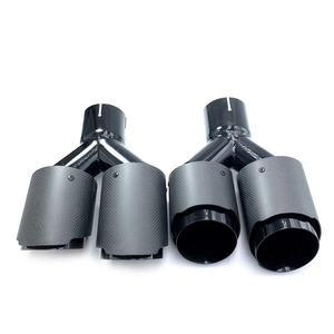 Satu pasang ujung knalpot serat karbon ganda Universal pipa dengan IN-89MM 63MM baja tahan karat hitam - Product Image 5