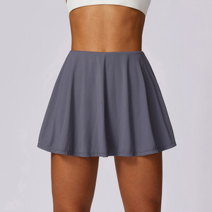 Custom Logo High Waist Yoga <strong>Culottes</strong> Women Quick Dry Tennis Running Fitness Ruched <strong>Short</strong> Skirt - Product Image 5