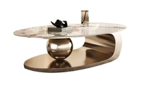 Table basse ovale moderne en pierre frittée brillante, élégante et durable, pour salon, respectueuse de l'environnement