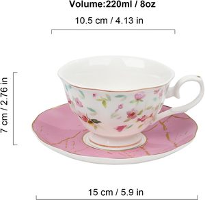 Taza de Café/Té de Porcelana Fina Turca Nórdica Europea de Lujo, 220 ml, con Diseño de Rosa, Ecológica, Venta al Por Mayor - Product Image 4