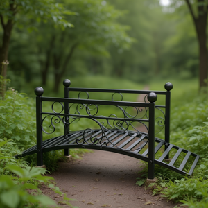 Puente de Hierro para Jardín 102x51x43cm, Parte Superior Plana, Elegante Adorno para Exteriores, Decoración de Paisaje de Estilo Tradicional - Product Image 2