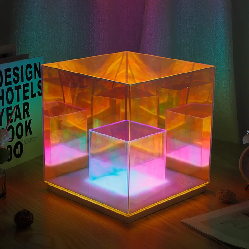 Modern Colorful Restaurant Night Lighting Rubik's Cube Desk Lamp Acrylic LED Magic Box Cubes Colorful Atmosphere Table Lights