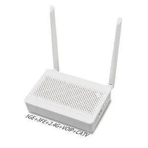 OEM/ODM Custom FTTH HGU 4 Lan Ports 1 Gigabit 1GE 3FE Iptv Catv Fiber Optic Modem ONU gpon Smart Wifi Router with 2 2.4G Antenna