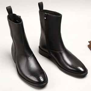 Bottes d'affaires pour hommes en cuir véritable souple, semelle en caoutchouc, imperméables, fermeture à enfiler, noires, pour l'automne - Product Image 3