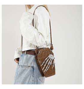 2024 Halloween Gothic Luxury Customized Embossed <strong>Skull</strong> Crossbody Bag PU Leather Small Skeleton Coffin Shape <strong>Purses</strong> and Handbags - Product Image 4