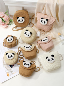 2025 New Summer Mini Cute Crossbody <strong>Bag</strong> Women Red <strong>Panda</strong> Woven Straw Frame Shape Single Strap Zipper Closure Waterproof Handbag - Product Image 6