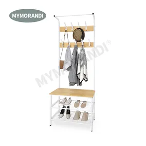 MyMorandi Living Room Entryway Bench metal stand coat rack Easy Assembly hall tree with bench and shoe storage racks stands