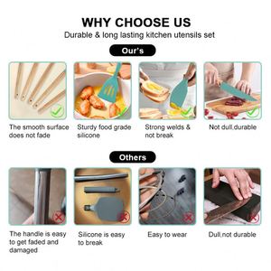 Kaimi Ali Baba Express Compras en Línea al por Mayor Juego de Utensilios de Cocina de Silicona con Mango de Madera Ligero de 19 Piezas - Product Image 5