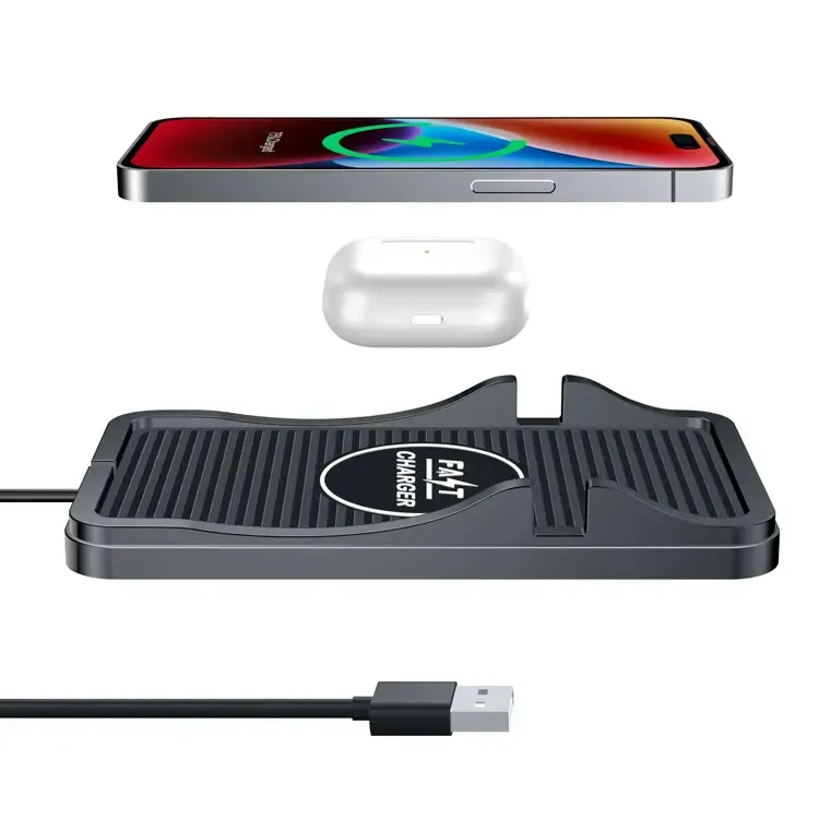 Kablosuz araba şarjı ped Qi hızlı 15W 10W 7.5W şarj matı standı tutucu iPhone için uyumlu Samsung LG Xiaomi Android telefon