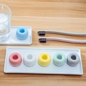 Wholesale nordic style mini simple toothbrush organizer tooth brush rack bathroom ceramic toothbrush holder with hole