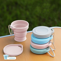 Mug de Voyage à Café Pliable en Silicone OEM 180 ml, Gobelet de Camping Rétractable avec Mousqueton