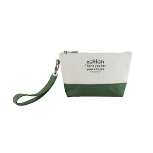 Neceser de maquillaje cosmético de algodón liso natural impreso con logotipo personalizado bolsa organizadora de viaje de lona con dos cremalleras - Product Image 4