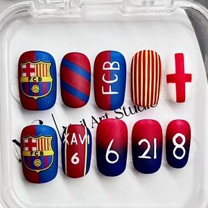 World Globe Cups Hecho a mano 10 piezas Prensa en las uñas Acrílico Uñas postizas Personalizado Venta al por mayor Fútbol Uñas hechas a mano personalizadas - Product Image 2