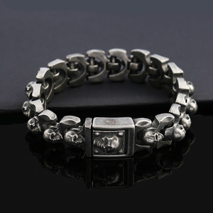 Bracelet squelette yunnique en argent tibétain, 22 cm, style punk pour hommes, design géométrique - Product Image 1