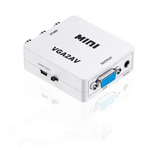 Konverter VGA Mini ke AV RCA 1080P kualitas tinggi adaptor VGA2AV kotak putih