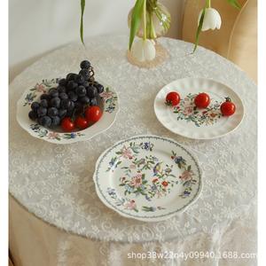 <span class=keywords><strong>Assiette</strong></span> à dîner/dessert en céramique de 8 pouces avec motif de fleurs et d'oiseaux de style chinois, <span class=keywords><strong>bord</strong></span> en dentelle, passe au micro-ondes, vintage, luxe léger, rétro - Product Image 3