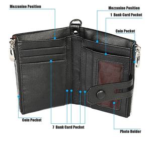 Andong Short <b>Wallet</b> Purse <b>for</b> <b>Men</b> Women Genuine Cow Leather Fashion RFID Block <b>Card</b> <b>Holder</b> <b>Wallets</b> Purses with Chain Strap - Product Image 6