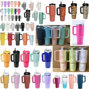 Kolu kapaklı 20oz 30oz 40 oz Tumbler saman paslanmaz çelik Metal çift duvar 40 Oz bira seyahat su şişesi yalıtımlı kahve