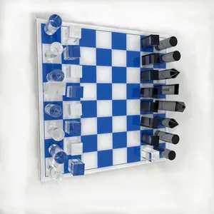 Échiquier carré en acrylique personnalisé de haute qualité 36 pièces ensemble d'échecs en acrylique transparent