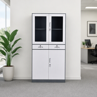 Armoire de classement commerciale en acier avec 2 tiroirs et 4 portes, serrure à clé - Conception modulaire autoportante, rangement de bureau durable