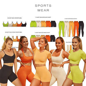Vente chaude <span class=keywords><strong>Tiktok</strong></span> Fitness femmes sans couture Gym vêtements de sport côtelé Biker Shorts Yoga pantalon Stretch Leggings Sport ensemble Yoga costume - Product Image 2