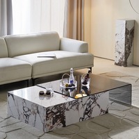 Table basse moderne en verre courbé en forme de 7, ensemble table basse et meuble TV, table basse rectangulaire avec rangement pour salon