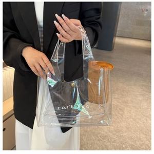 Nouvelle mode sac fourre-tout en PVC personnalisé avec bouton-pression transparent épaule fourre-tout de plage pour le shopping article de promotion - Product Image 3
