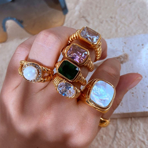Tùy Chỉnh Hình Chữ Nhật Pha Lê Vòng Trang Sức 18K Mạ Vàng Thép Không Gỉ Zircon Nhẫn Đối Với Phụ Nữ - Product Image 5