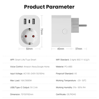Tasmota Smart EU Plug 16A 2 puertos USB tipo C Medición de energía para Alexa y Google Assistant