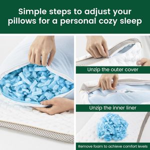 Almohadas de espuma viscoelástica trituradas, Gel tamaño Queen, Juego de 2 refrigerantes para dormir, paquete de 2 almohadas de cama ajustables - Product Image 5