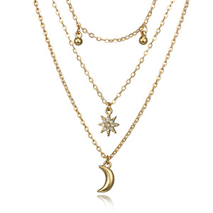 BINSHUO Multi strato luna Starburst ciondoli catena girocollo elegante collo collana gioiello per donna - Product Image 1
