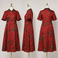 Nouvelle Robe Élégante en Soie de Mûrier 100% (Soie Gambiered) à Manches Trois-Quarts, Patrimoine Culturel Immateriel Chinois, pour Femmes