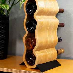 Bamboo Double-tier Wave-shaped Rustic <b>Wine</b> Rack Home Decorative <b>Wine</b> Display Stand for Living Room Hotel Restaurant Wholesale - Product Image 3
