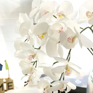 White High Quality 9 Heads Phalaenopsis Real Touch Artificial Butterfly Orchid Flower Single Stems Latex Orchid For Wedding
