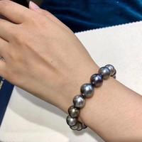 Vente en gros de colliers de perles noires de Tahiti rondes de 10-12 mm, perles d'eau de mer naturelles en vrac pour la fabrication de bracelets personnalisés