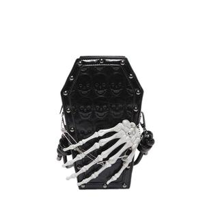 2024 Halloween Gothic Luxury Customized Embossed <strong>Skull</strong> Crossbody Bag PU Leather Small Skeleton Coffin Shape <strong>Purses</strong> and Handbags - Product Image 1